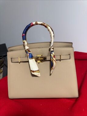 Beige Structured Top-Handle Women's Satchel